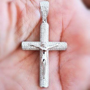 Uni sex White Topaz encrusted crucifix Pendant